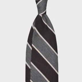 F.Marino Silk Wool Regimental Tie 3 Folds Brown Grey