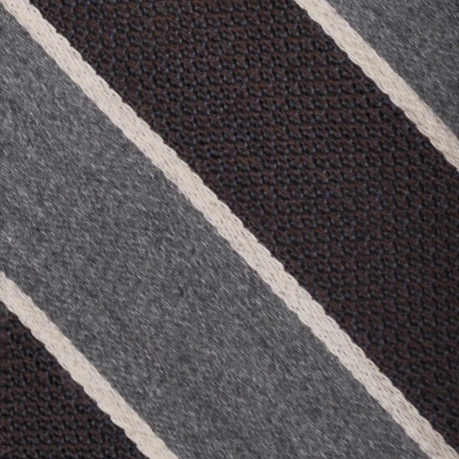 F.Marino Silk Wool Regimental Tie 3 Folds Brown Grey