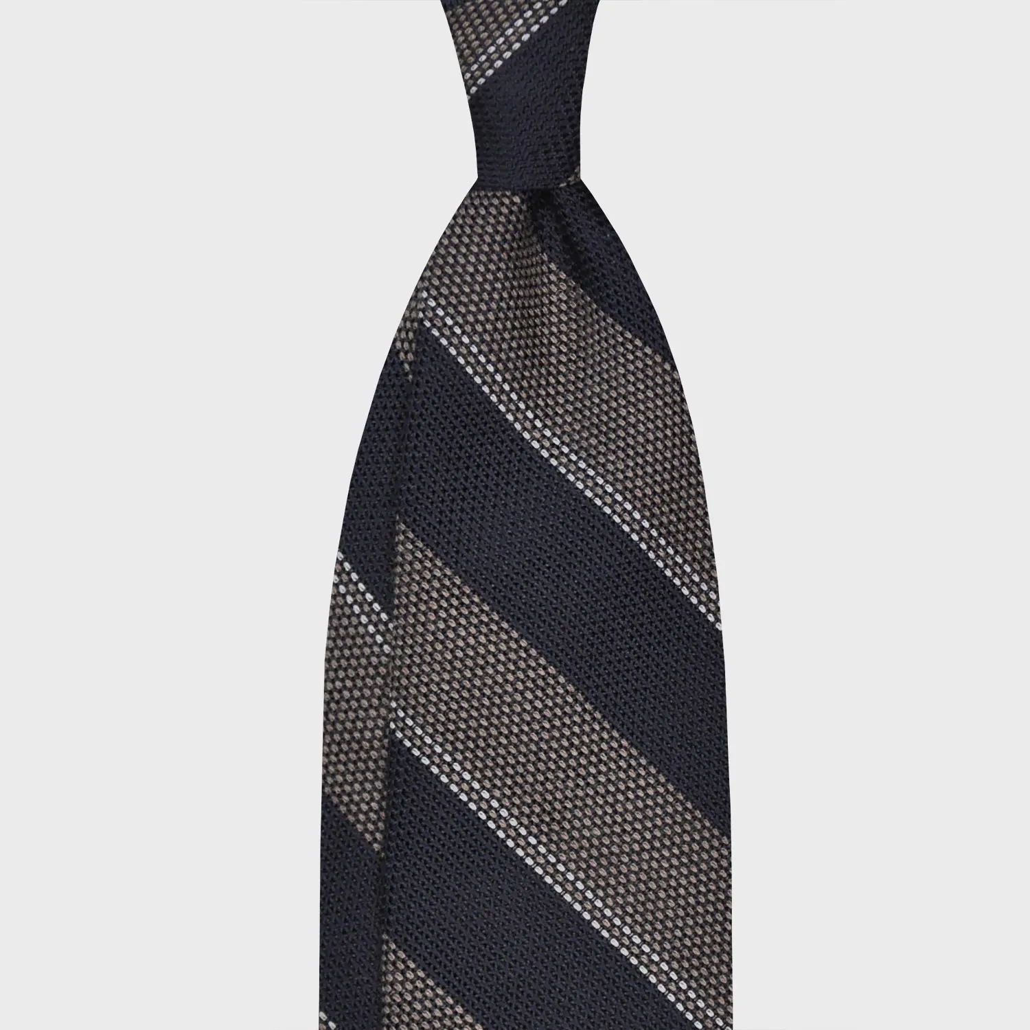 F.Marino Silk Wool Regimental Tie 3 Folds Navy Grey