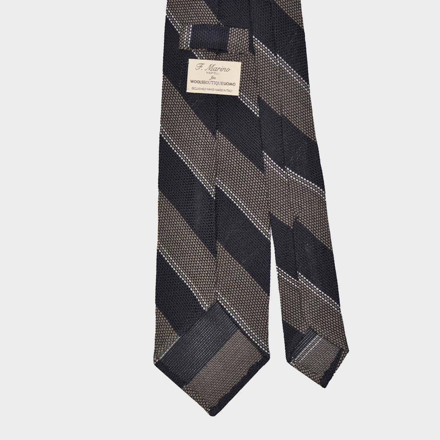 F.Marino Silk Wool Regimental Tie 3 Folds Navy Grey