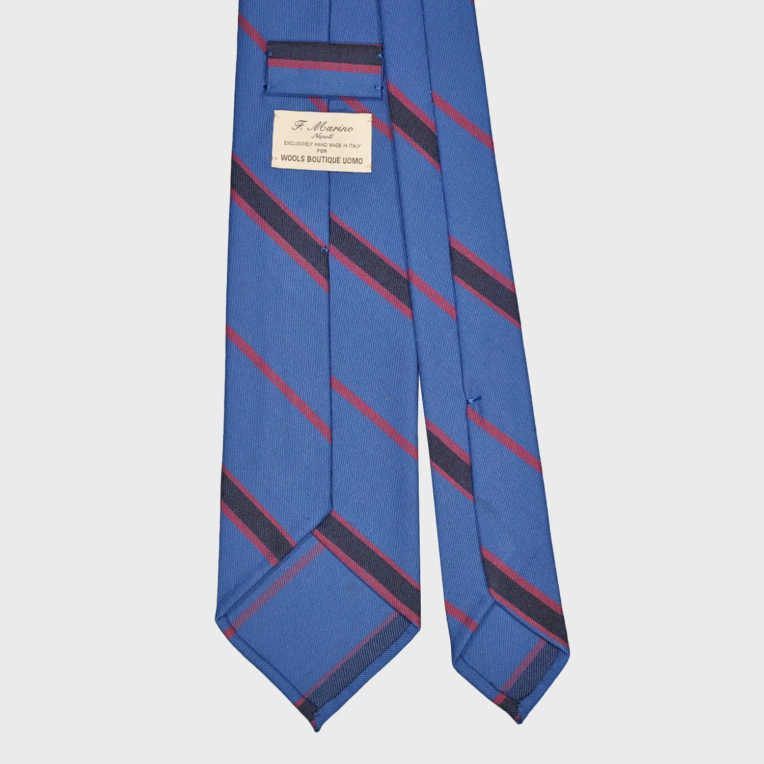 F.Marino Wool Tie 3 Folds Regimental Striped Sky Blue