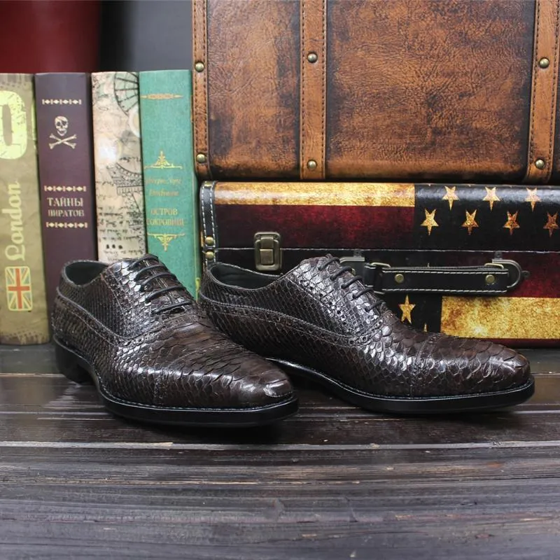 Formal Snakeskin Texture Square Toe Genuine Italian Leather Oxfords for Men