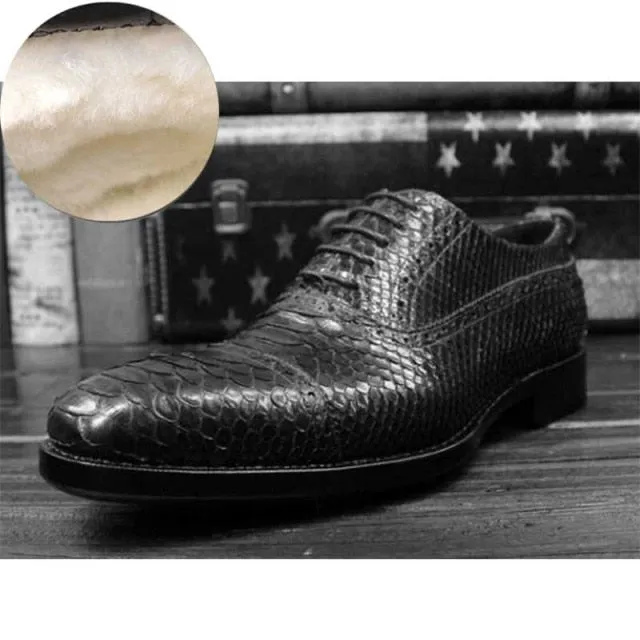 Formal Snakeskin Texture Square Toe Genuine Italian Leather Oxfords for Men