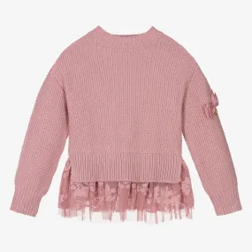 Girls Pink Tulle Trim Sweater