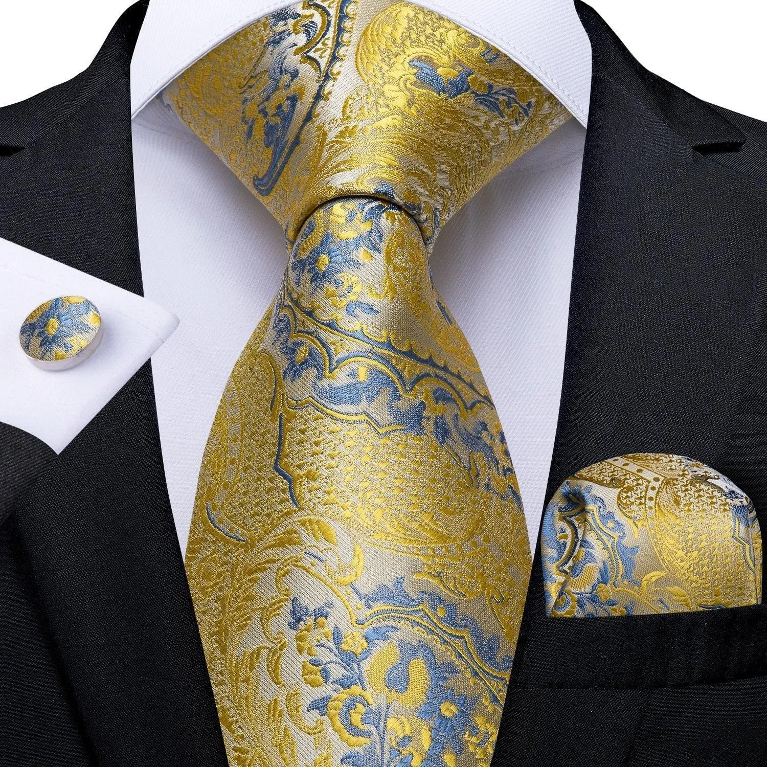 Gold Blue Paisley Necktie Set