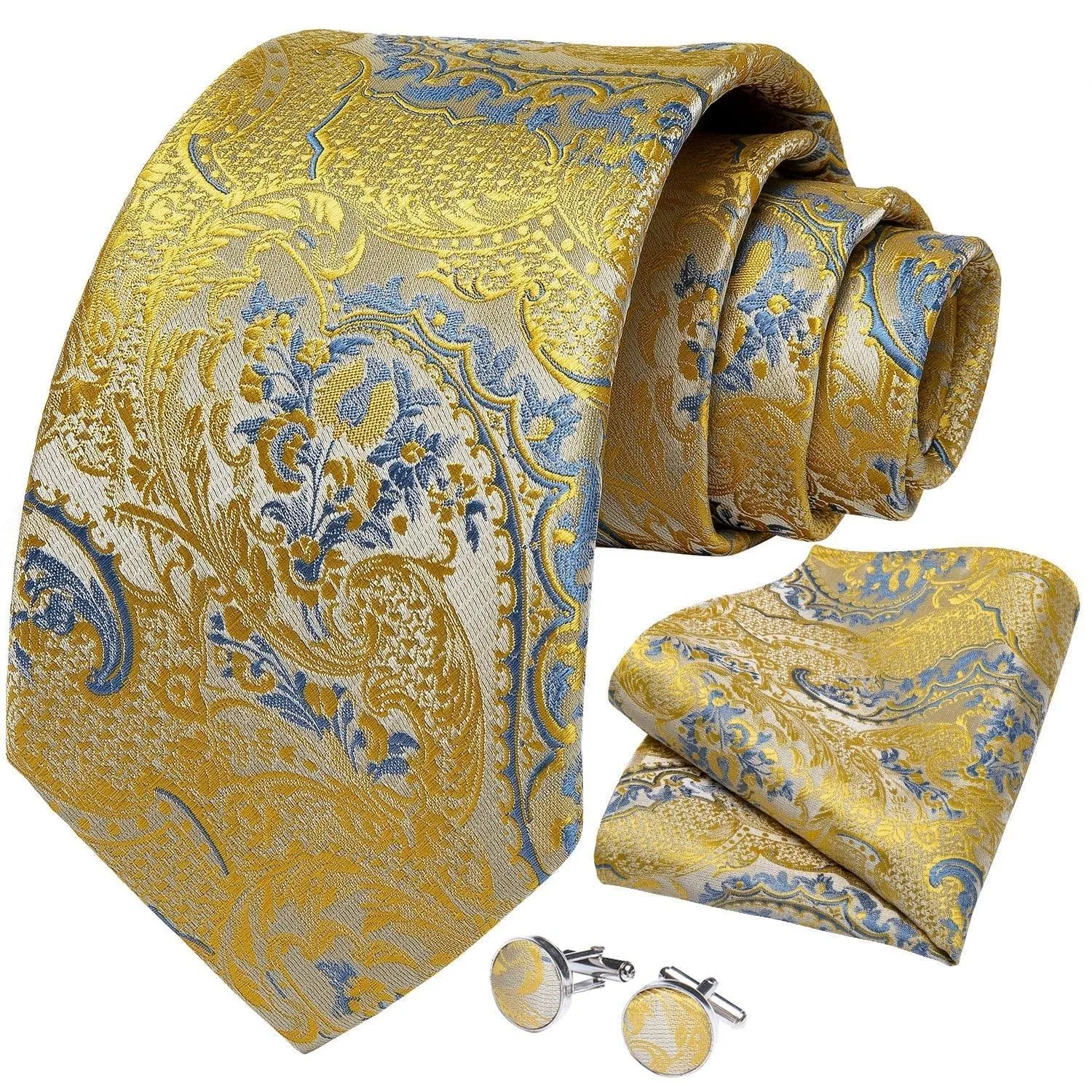 Gold Blue Paisley Necktie Set