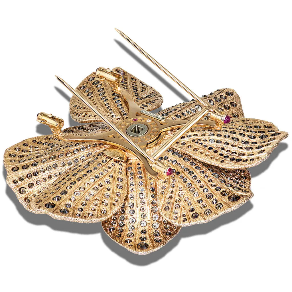 Gold Coronaria Brooch with Mandarin Garnet & Diamonds