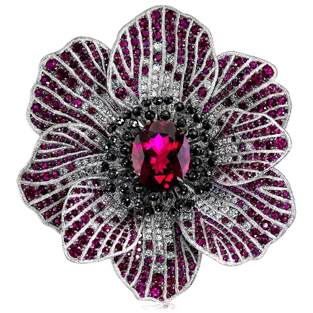 Gold Coronaria Brooch with Tourmaline & Diamonds