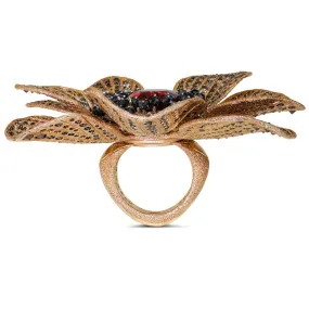 Gold Coronaria Ring with Mandarin Garnet & Diamonds