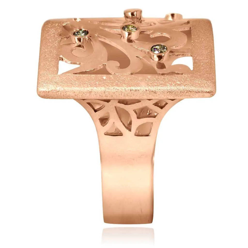 Gold Ornament Contrast Texture Ring with Diamonds