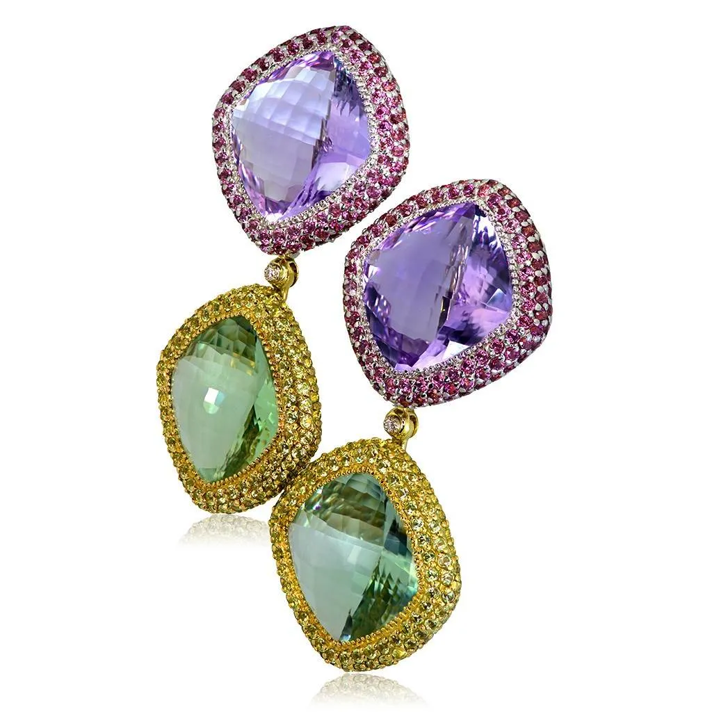 Gold Royal Earrings with Amethyst, Peridot & Garnet