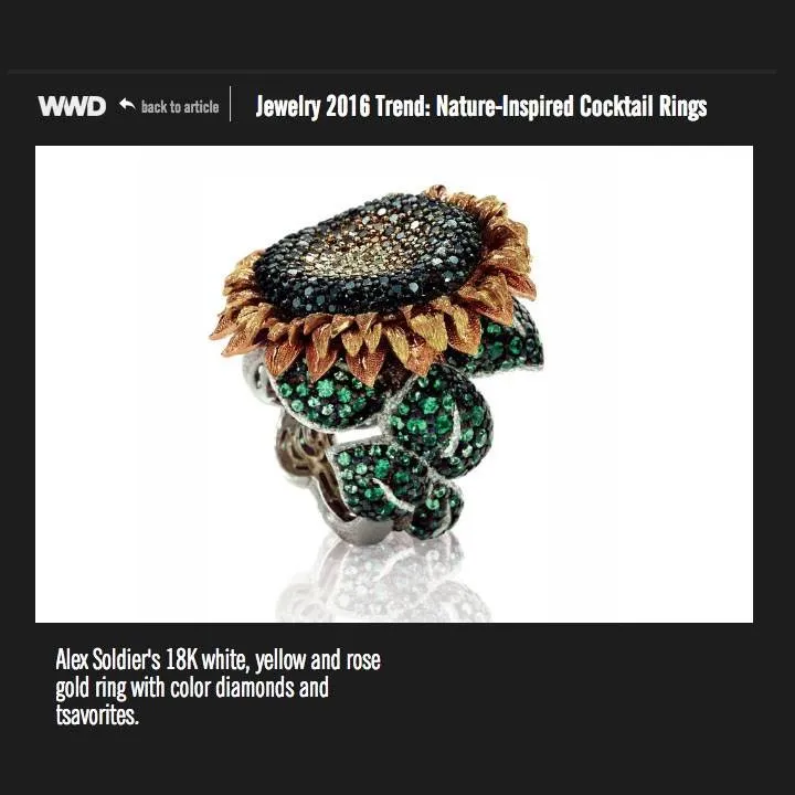 Gold Sunflower Ring with Color Diamonds