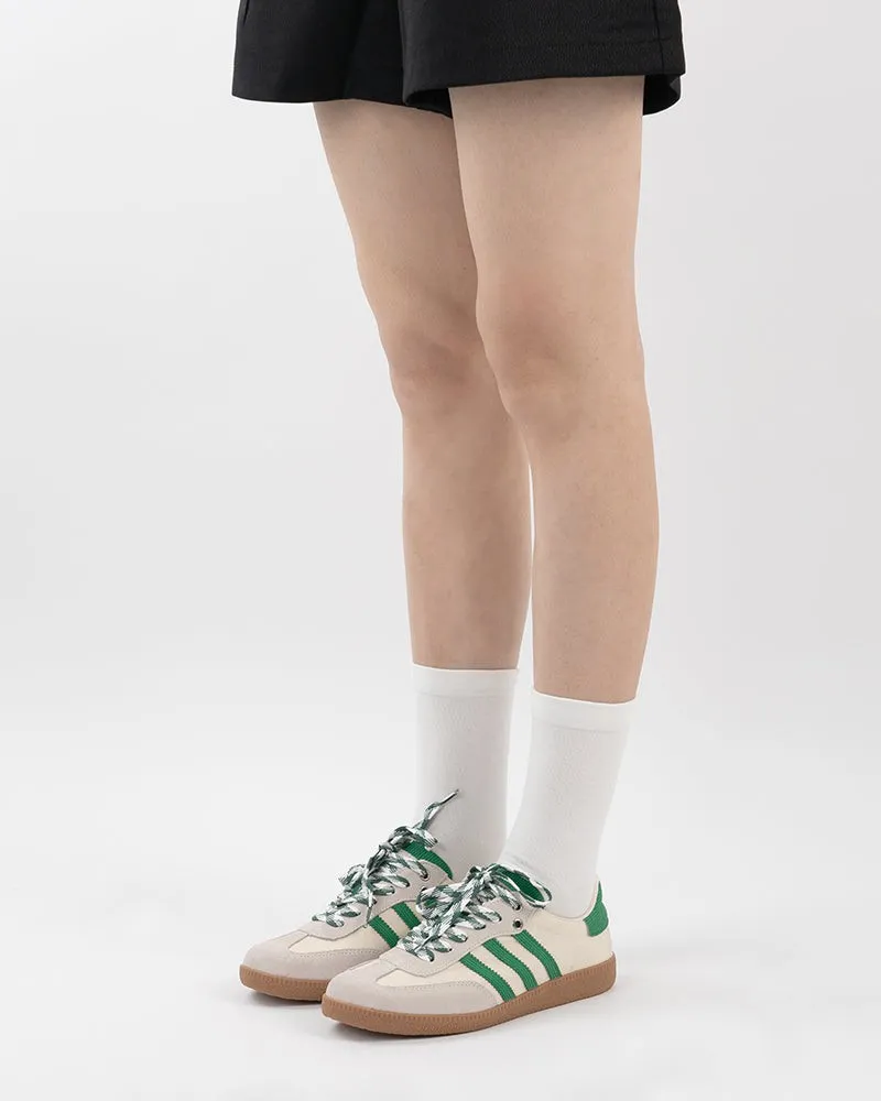 Green and White Suede Leather Flat Sneakers