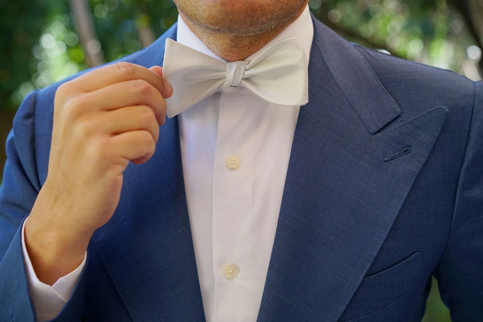 Ivory Crisp Twill Self Bow Tie