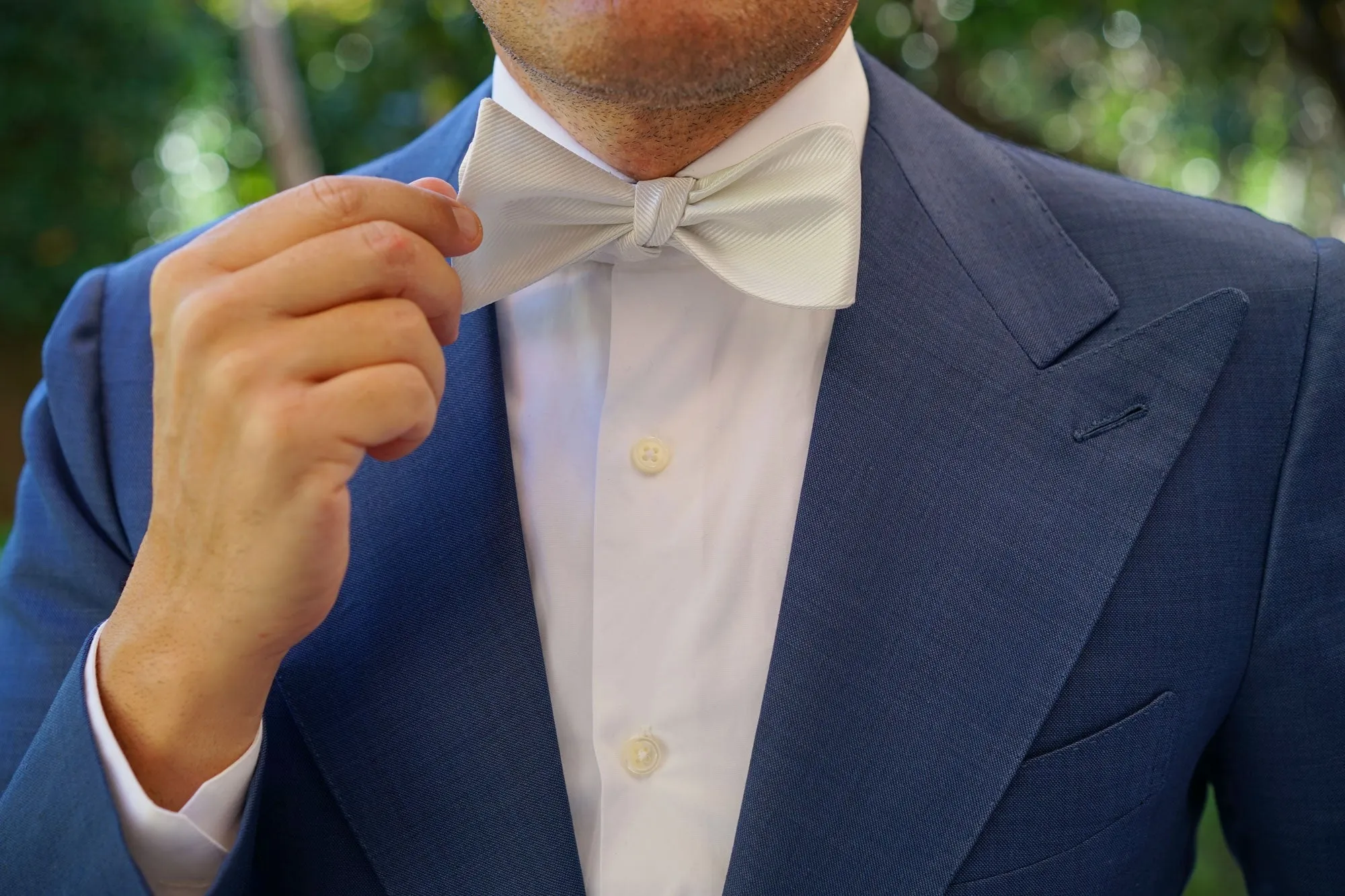 Ivory Crisp Twill Self Bow Tie