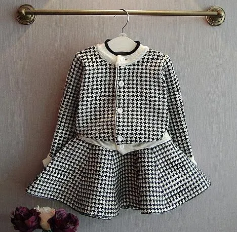 Kids Clothing Set Girls Checked Skirt Suit