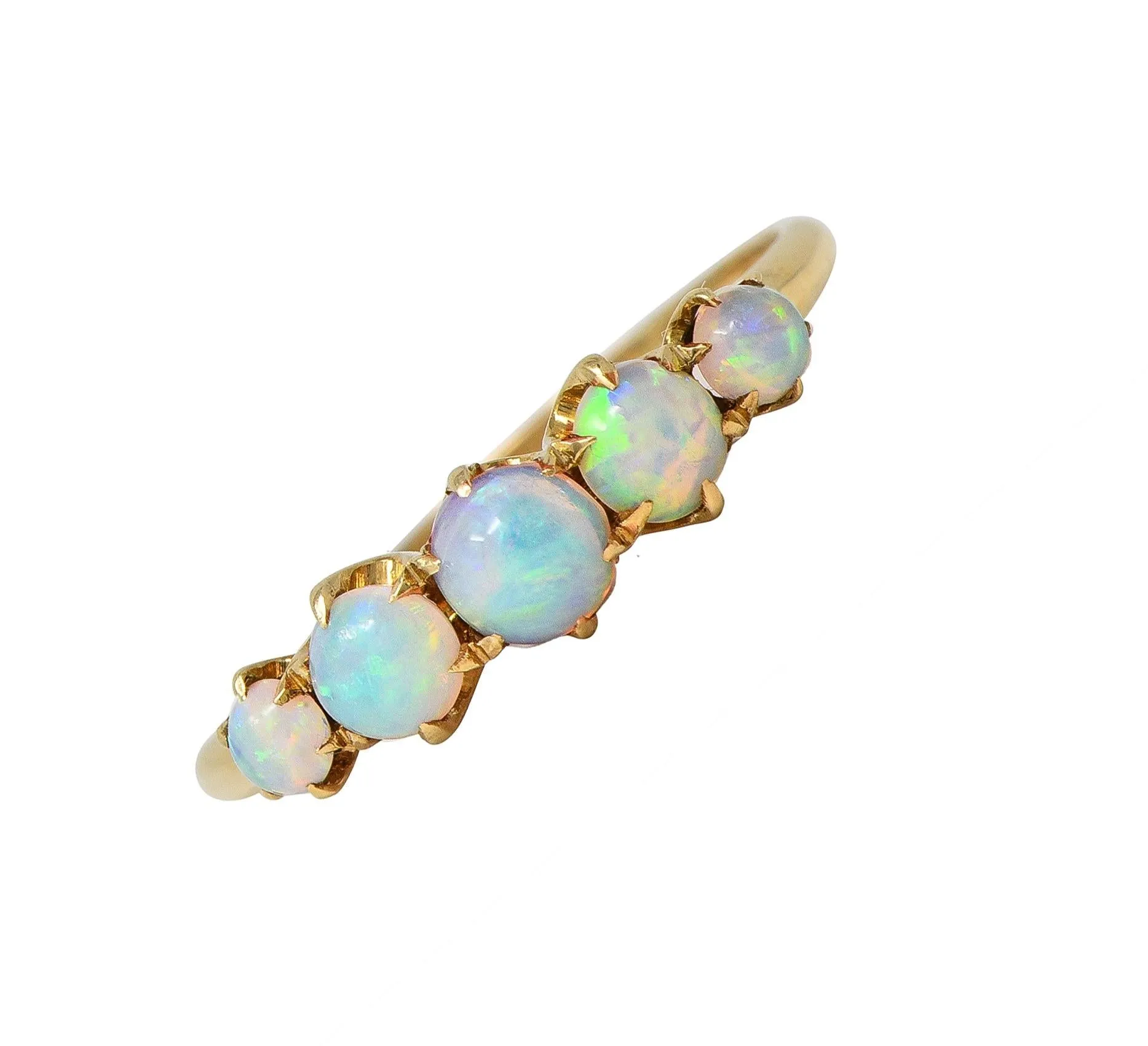 Late Victorian Opal 14 Karat Yellow Gold Antique Five Stone Band Ring