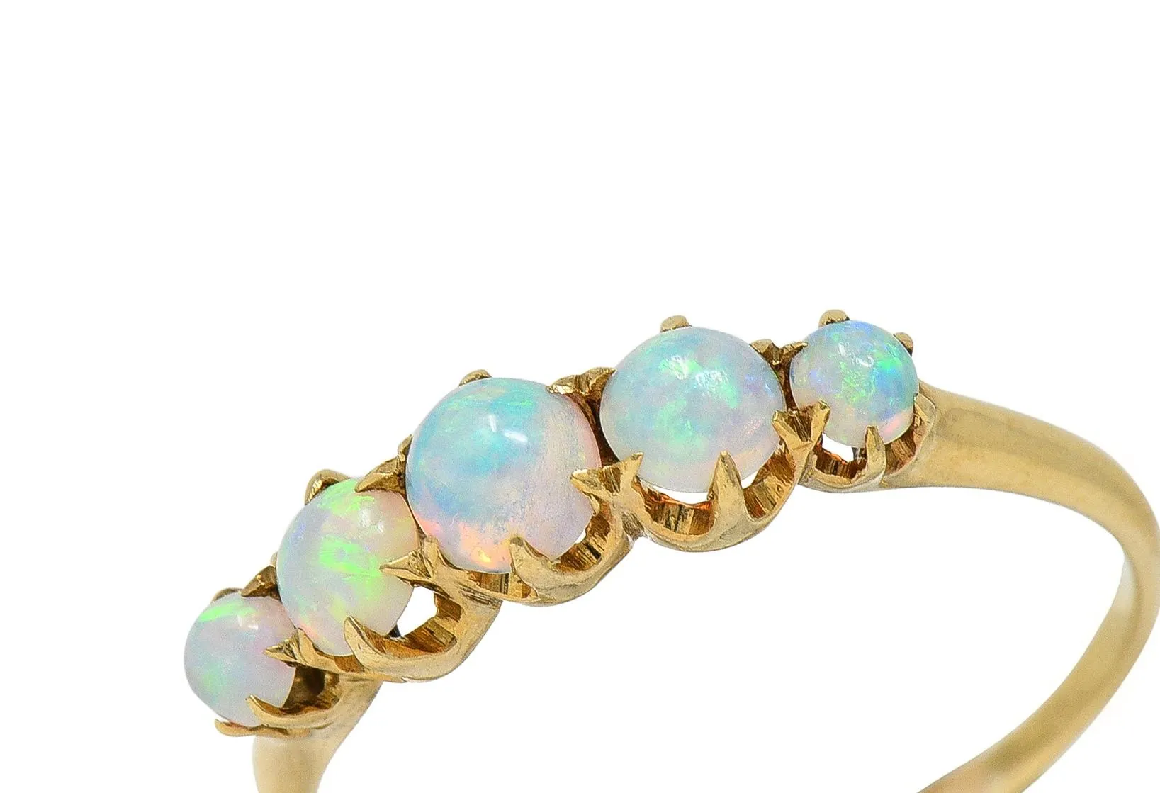 Late Victorian Opal 14 Karat Yellow Gold Antique Five Stone Band Ring