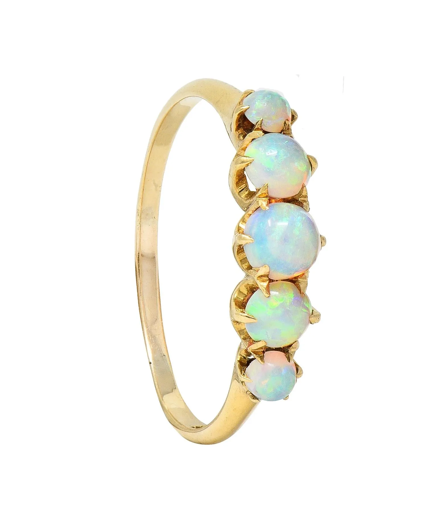 Late Victorian Opal 14 Karat Yellow Gold Antique Five Stone Band Ring