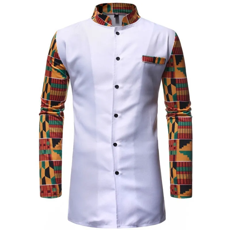 Men's African Casual Printed Pattern Long Sleeve 2 Piece Outfit Set