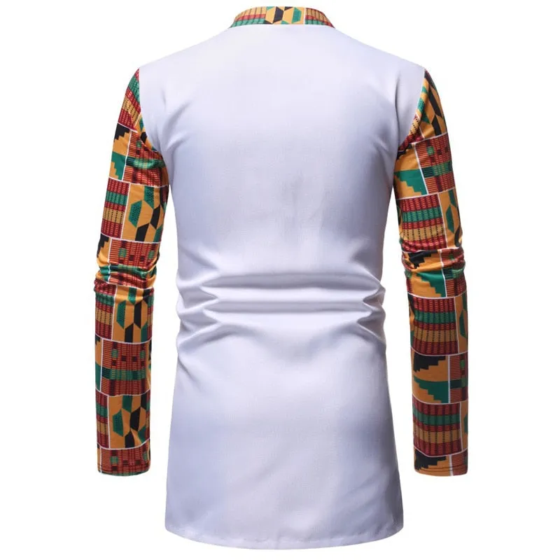 Men's African Casual Printed Pattern Long Sleeve 2 Piece Outfit Set