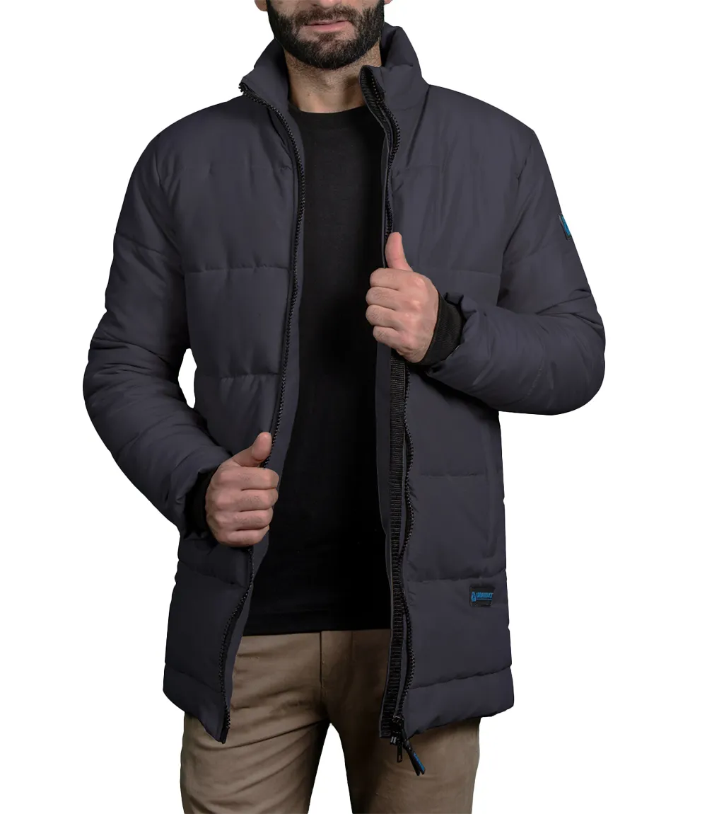 Mens Dark Gray 3/4 Length Puffer Jacket