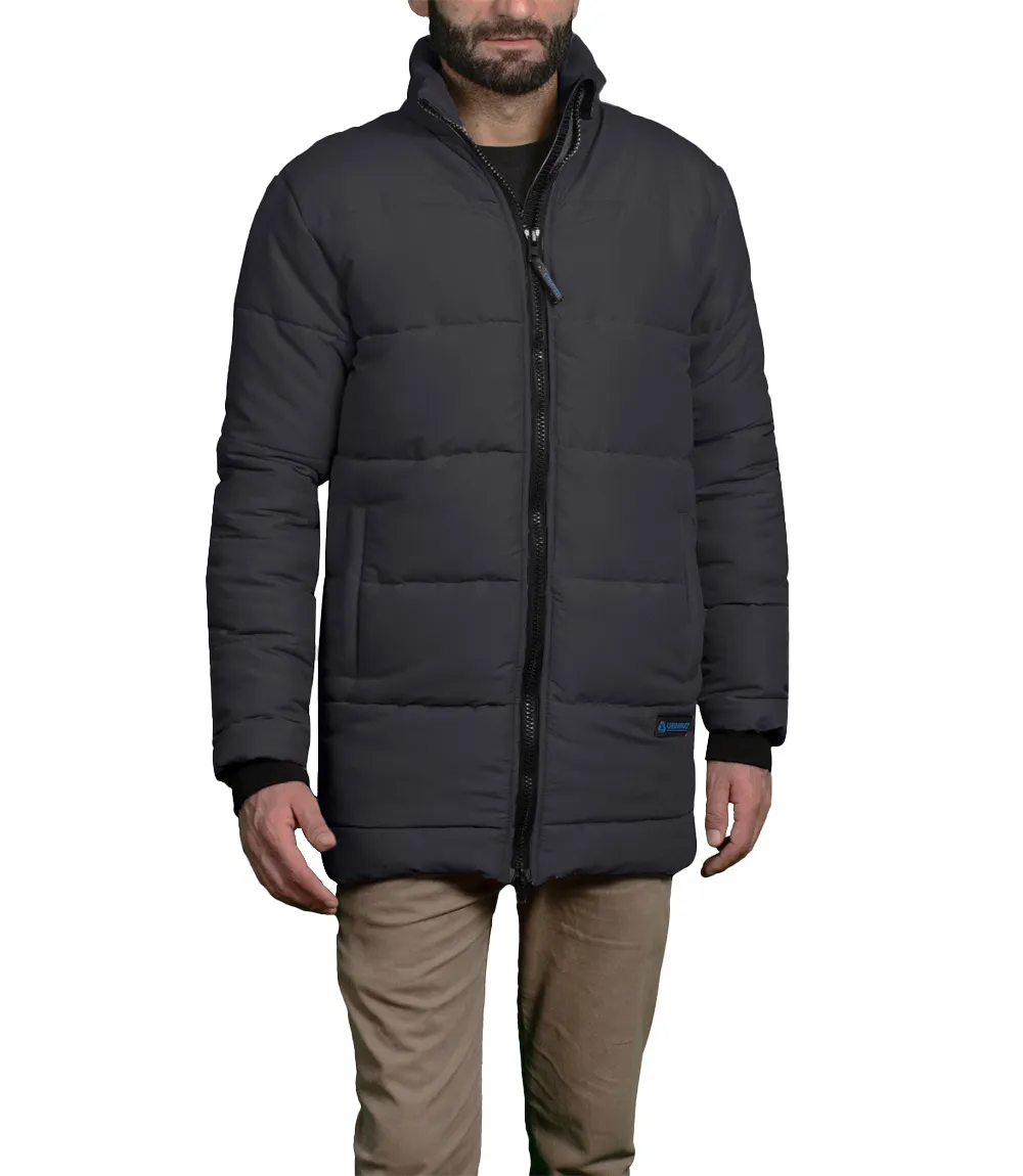 Mens Dark Gray 3/4 Length Puffer Jacket