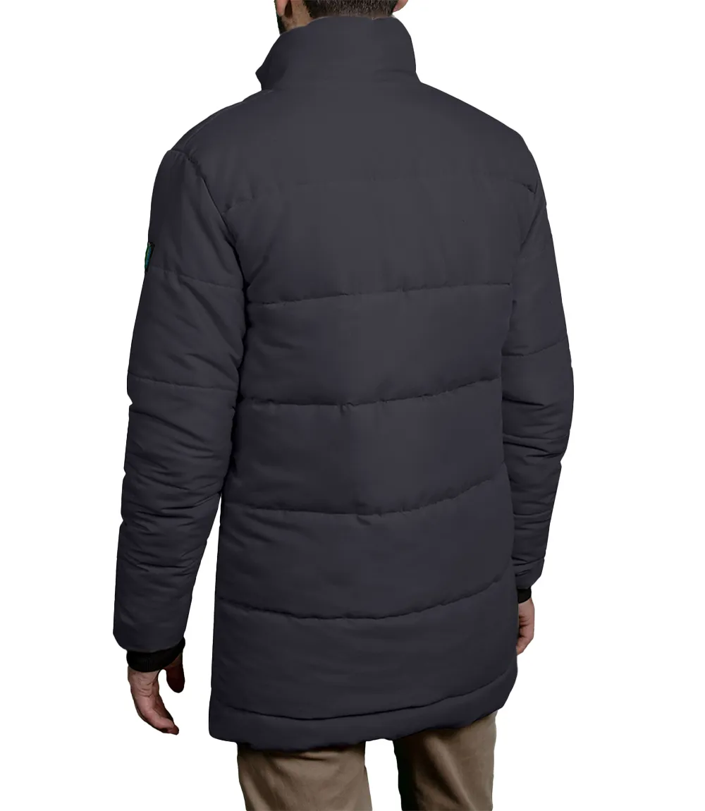 Mens Dark Gray 3/4 Length Puffer Jacket