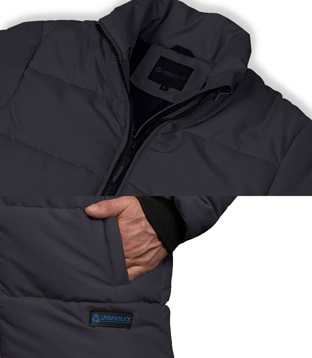 Mens Dark Gray 3/4 Length Puffer Jacket