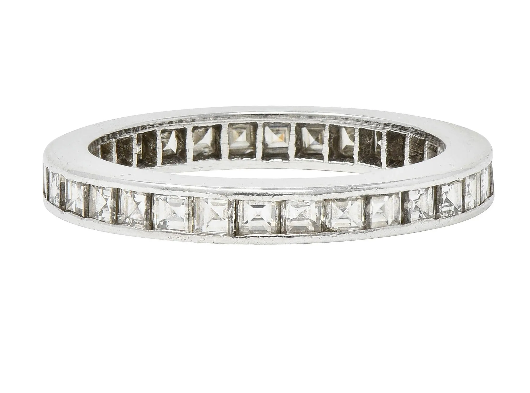 Mid-Century 1.48 Carats Square Step Cut Diamond Platinum Vintage Eternity Band Ring