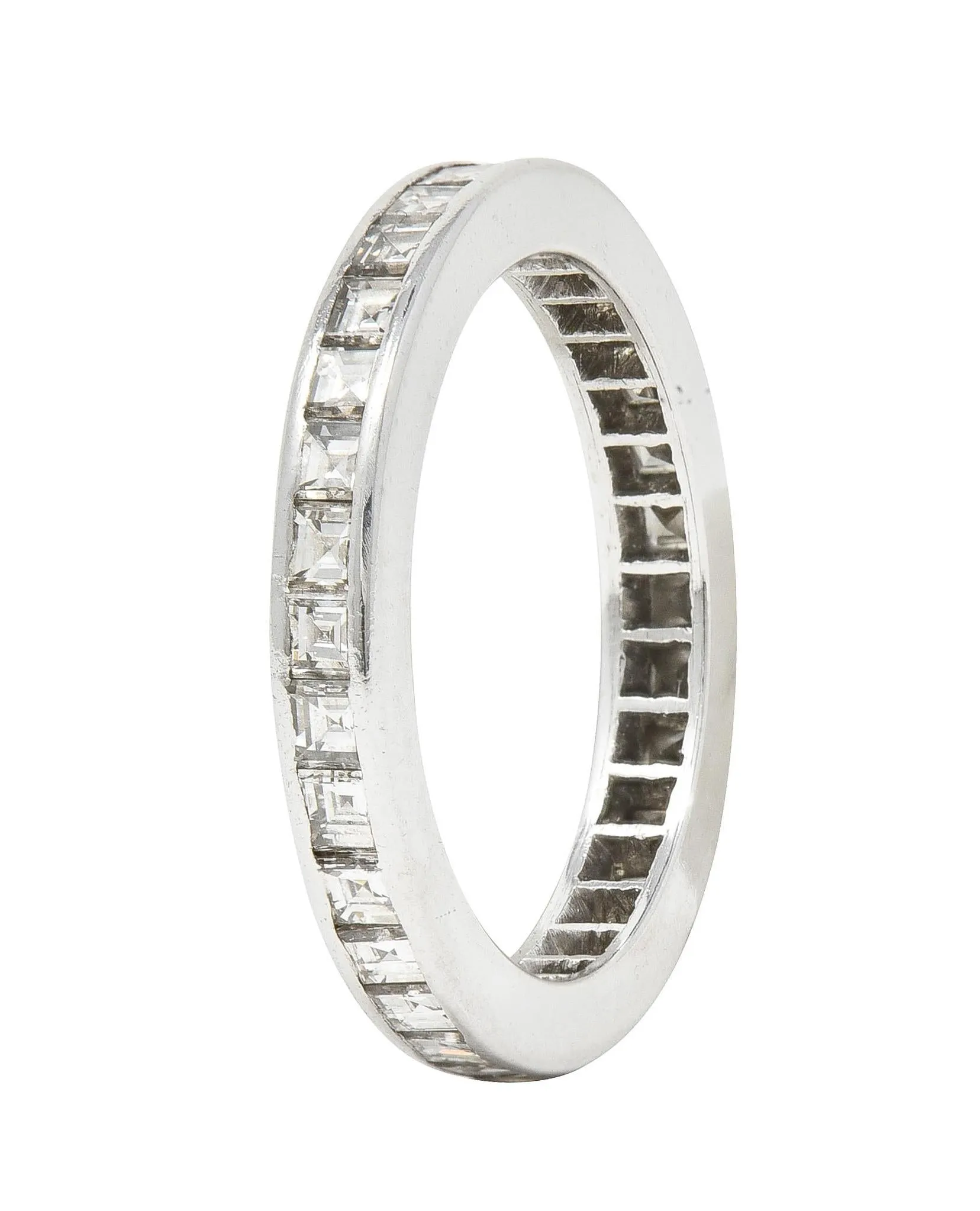 Mid-Century 1.48 Carats Square Step Cut Diamond Platinum Vintage Eternity Band Ring