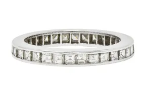 Mid-Century 1.48 Carats Square Step Cut Diamond Platinum Vintage Eternity Band Ring