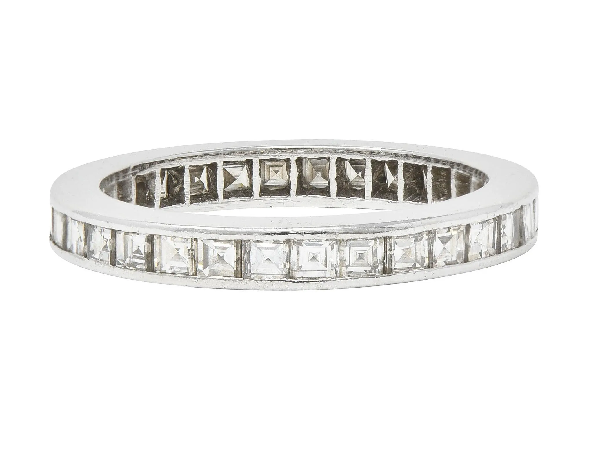 Mid-Century 1.48 Carats Square Step Cut Diamond Platinum Vintage Eternity Band Ring