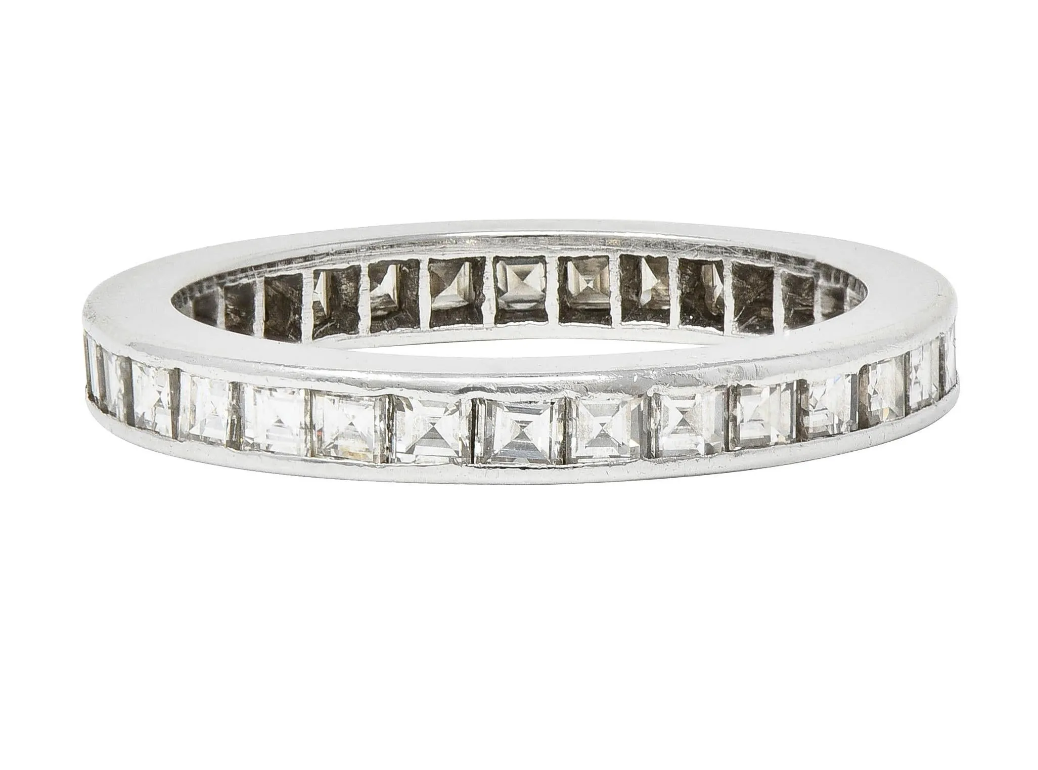 Mid-Century 1.48 Carats Square Step Cut Diamond Platinum Vintage Eternity Band Ring