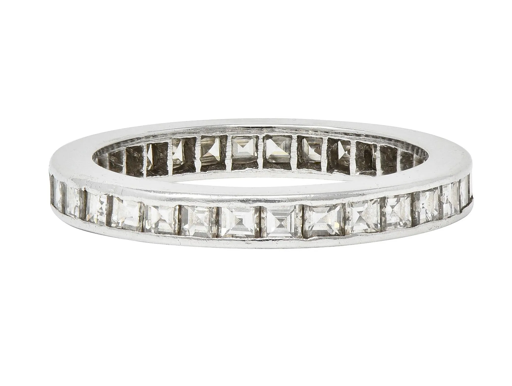 Mid-Century 1.48 Carats Square Step Cut Diamond Platinum Vintage Eternity Band Ring