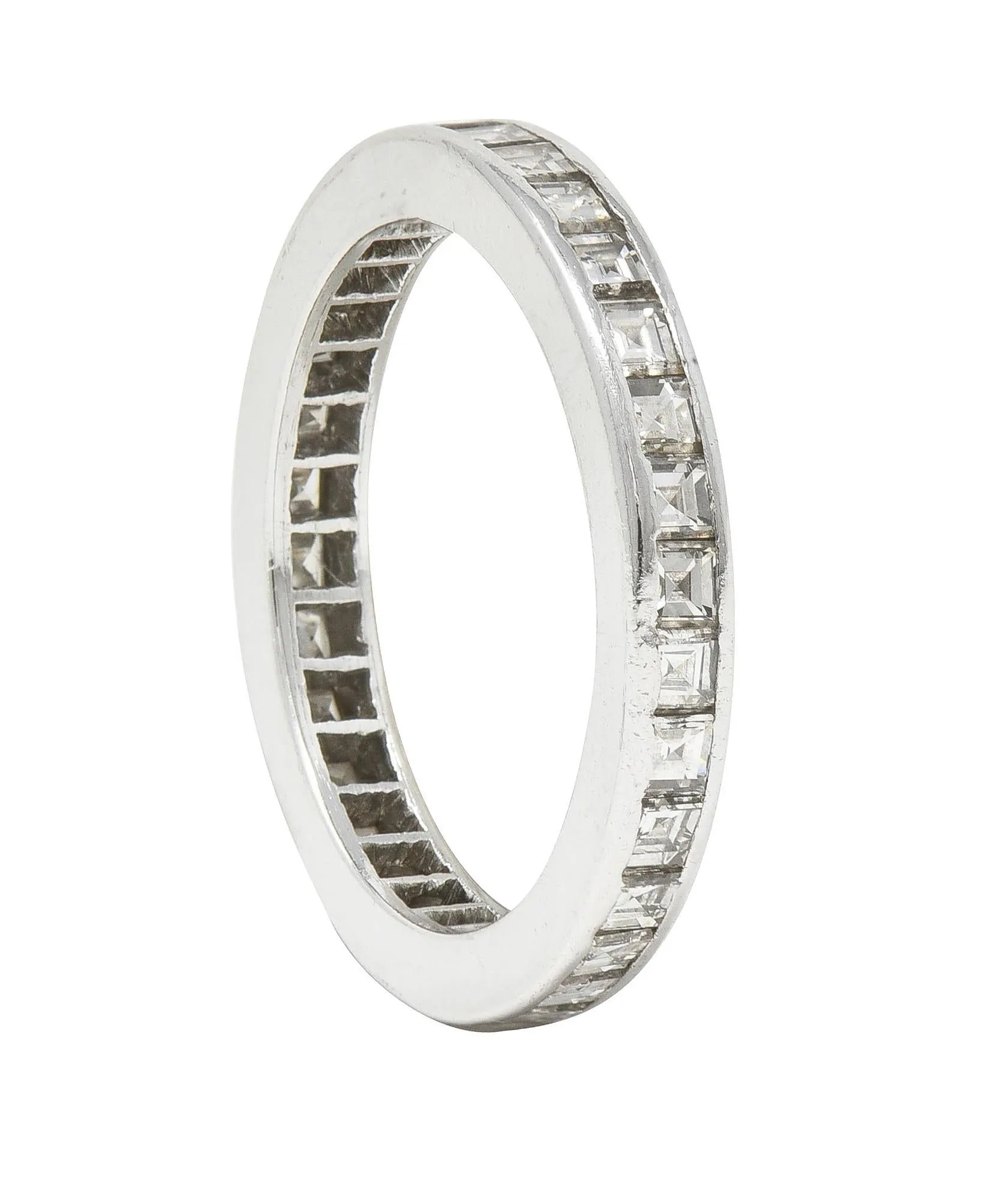 Mid-Century 1.48 Carats Square Step Cut Diamond Platinum Vintage Eternity Band Ring