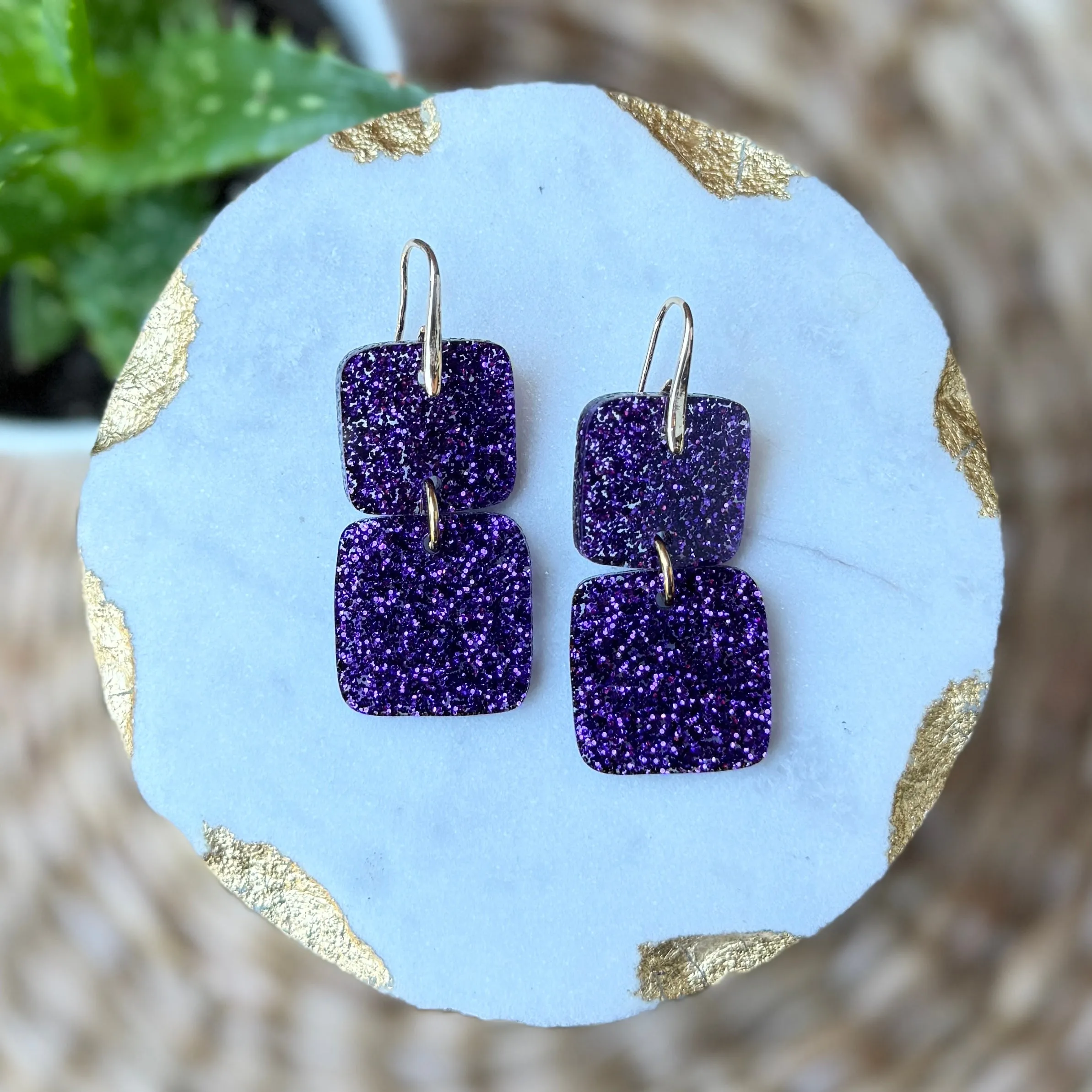 Mini Stacks - Purple Glitter - Acrylic Earrings