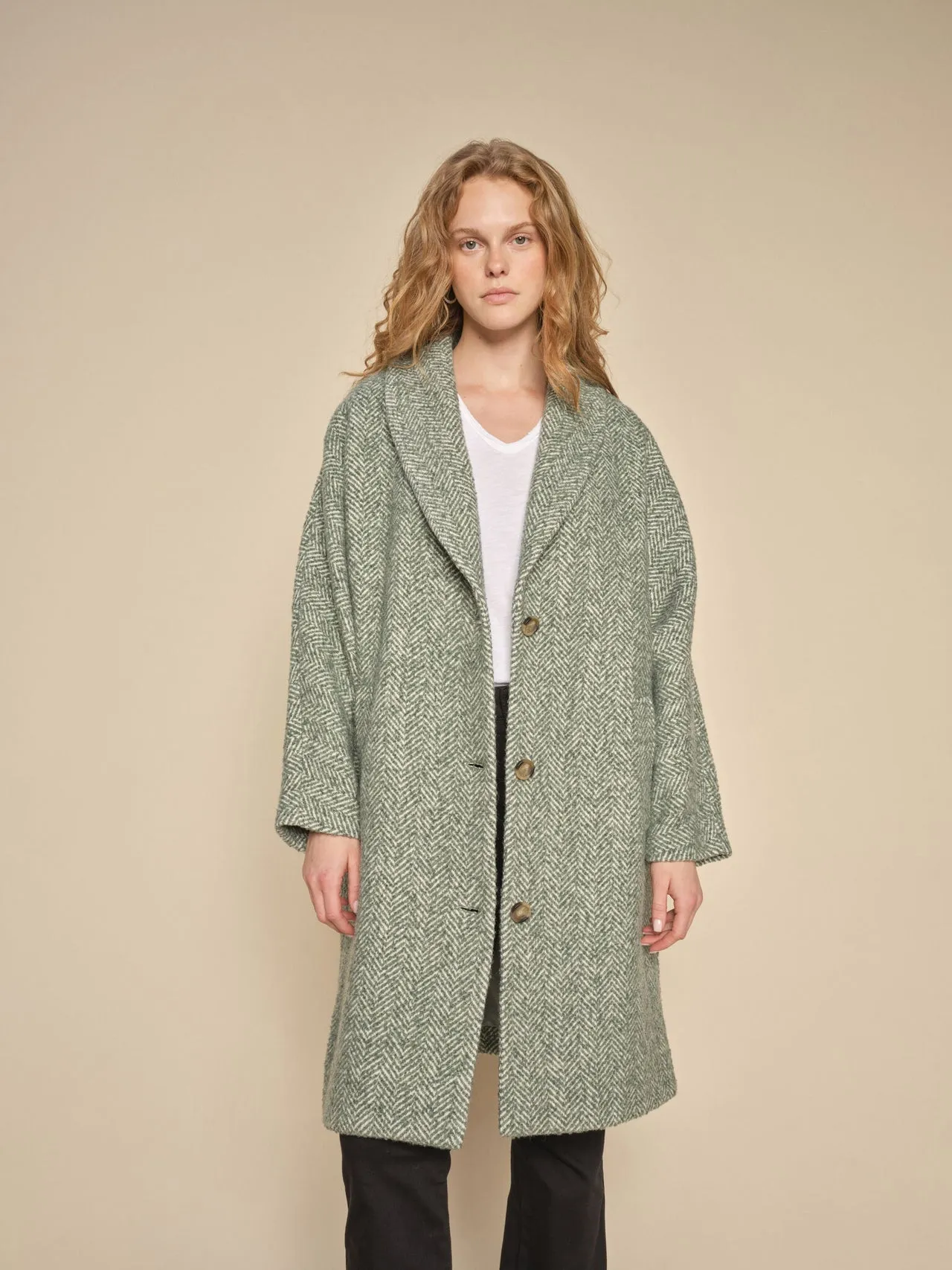 MMAdelaide Herringbone Wool Coat Sagebrush Green