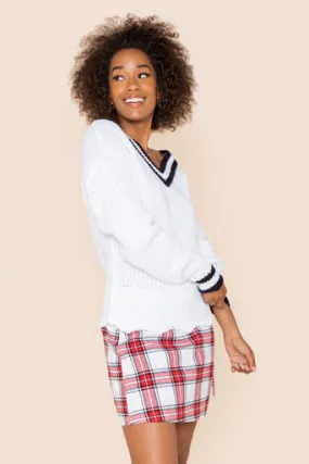 Monica Varsity Frayed Pullover Sweater