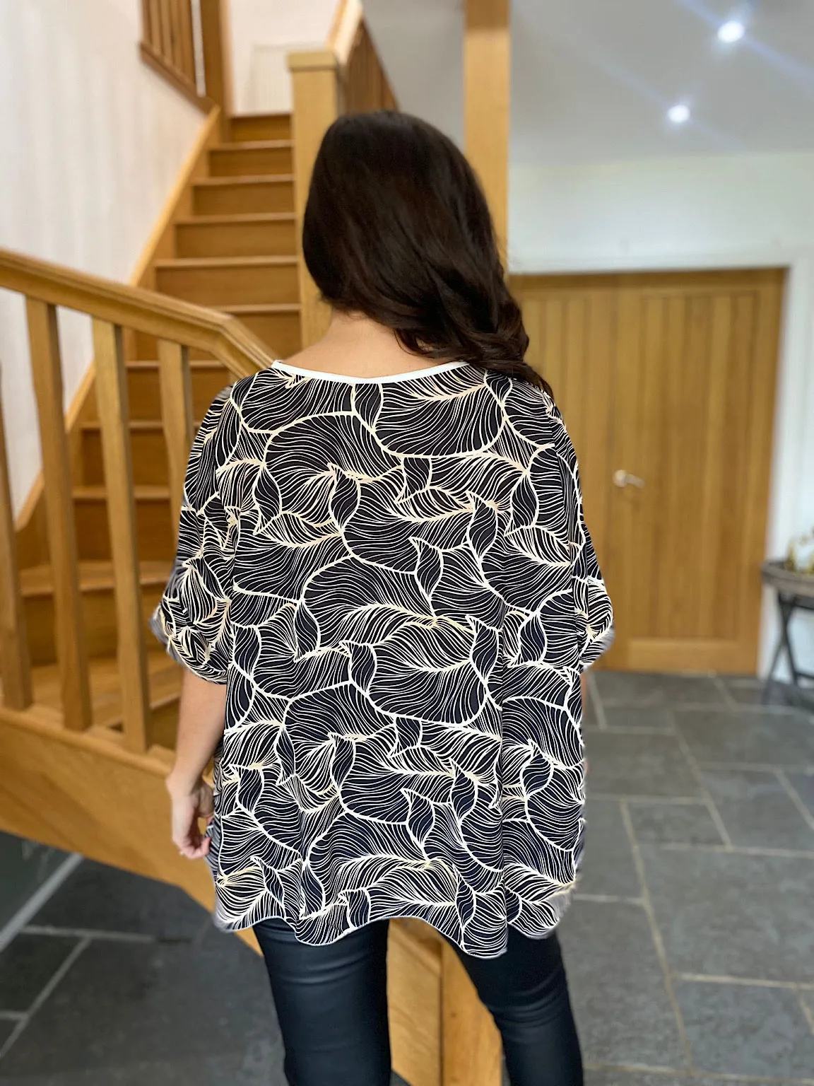 Multi Leaf Print Top Holly