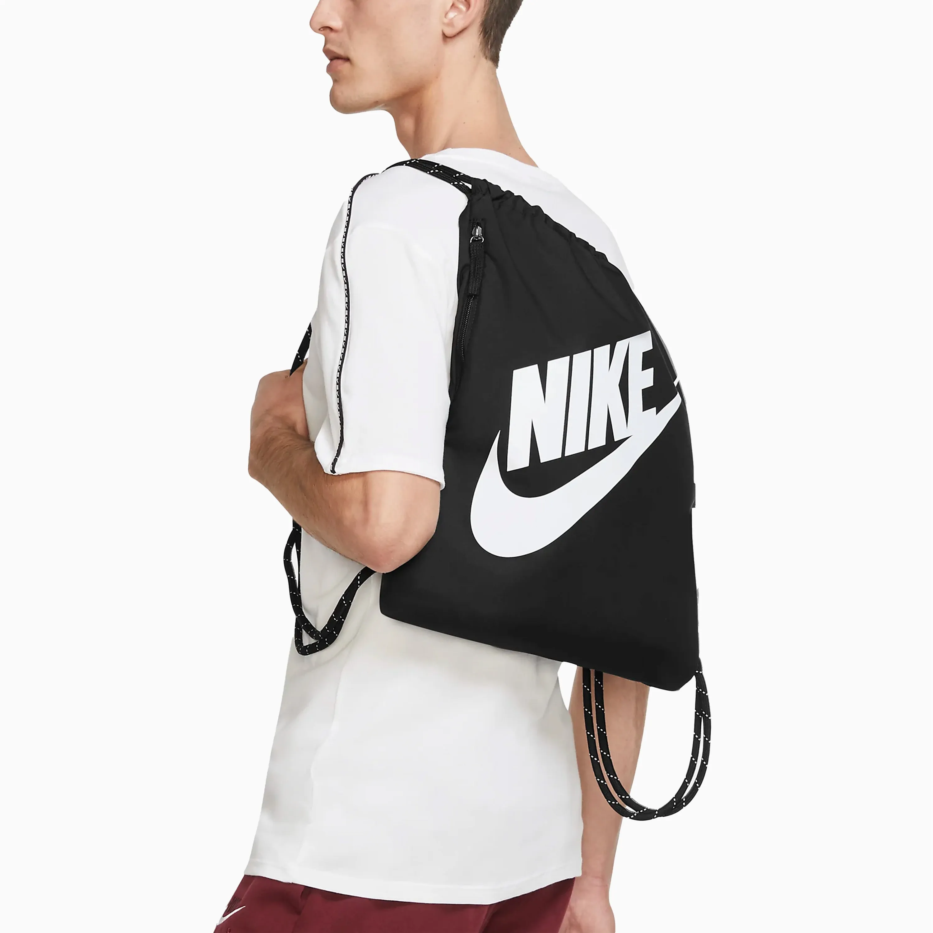 NIKE HERITAGE DRAWSTRING BAG BLACK & WHITE - DC4245