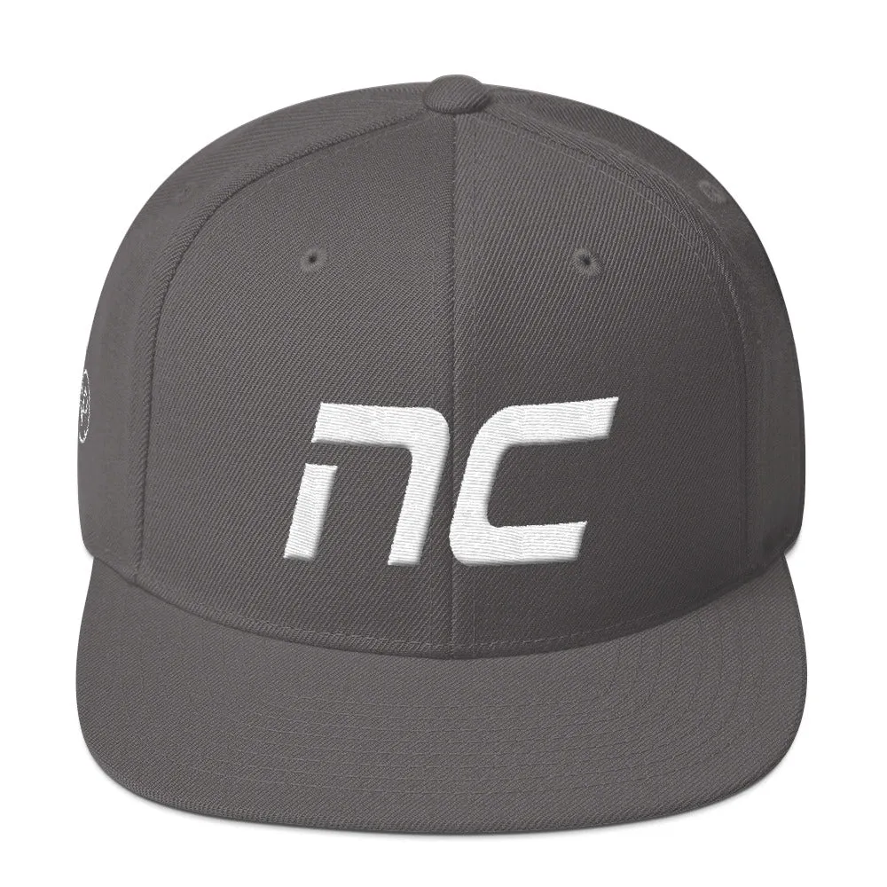 North Carolina - Flat Brim Hat - White Embroidery - NC - Many Hat Color Options Available