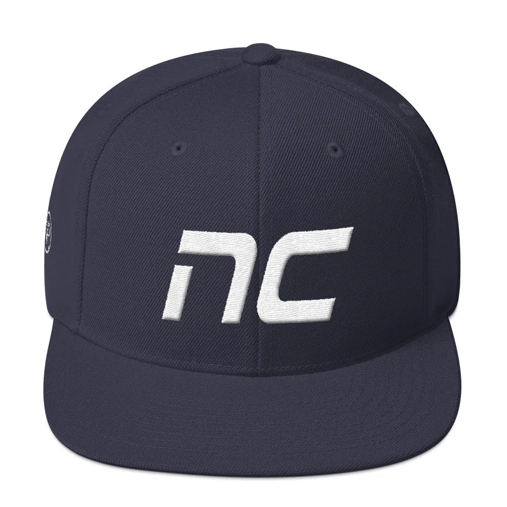 North Carolina - Flat Brim Hat - White Embroidery - NC - Many Hat Color Options Available