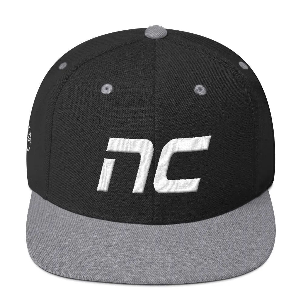 North Carolina - Flat Brim Hat - White Embroidery - NC - Many Hat Color Options Available