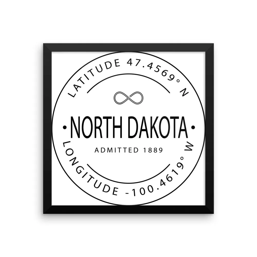 North Dakota - Framed Print - Latitude & Longitude