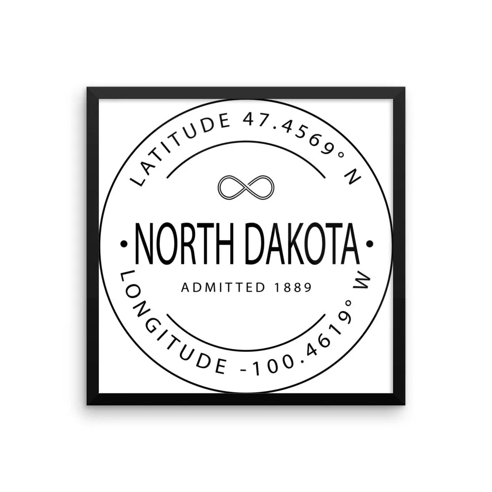 North Dakota - Framed Print - Latitude & Longitude