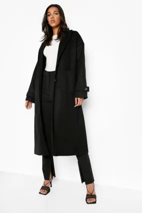 Oversized Cuff Detail Wool Look Coat