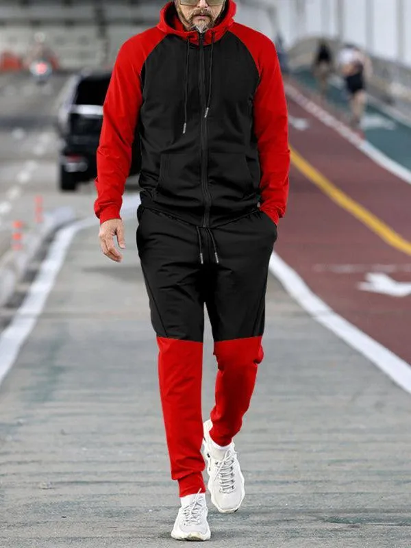 Patchwork Hooded Sweatshirt Men Tracksuit