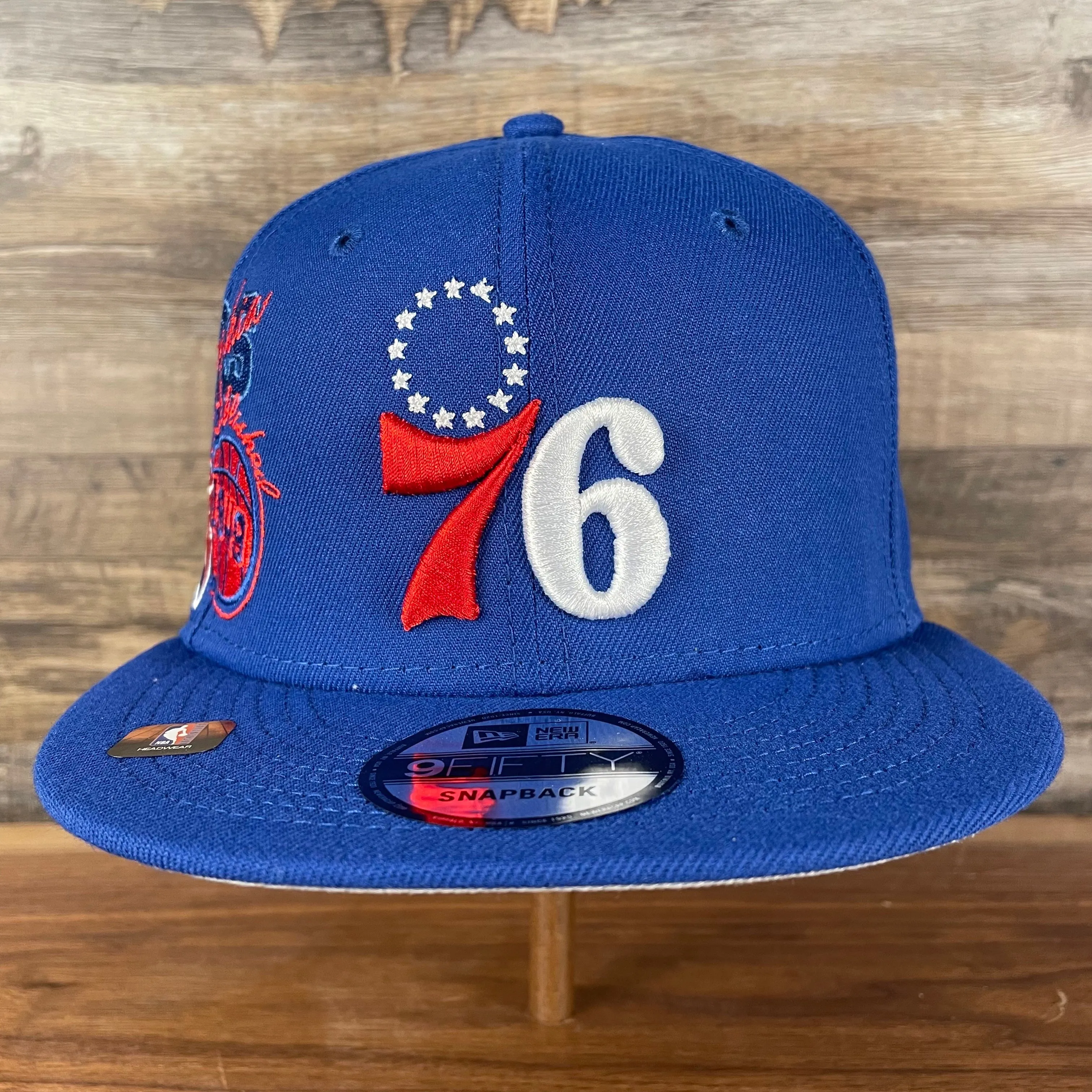 Philadelphia 76ers NBA 75th Anniversary Side Patch Gray Bottom Royal 9Fifty Snapback Hat | Back Half