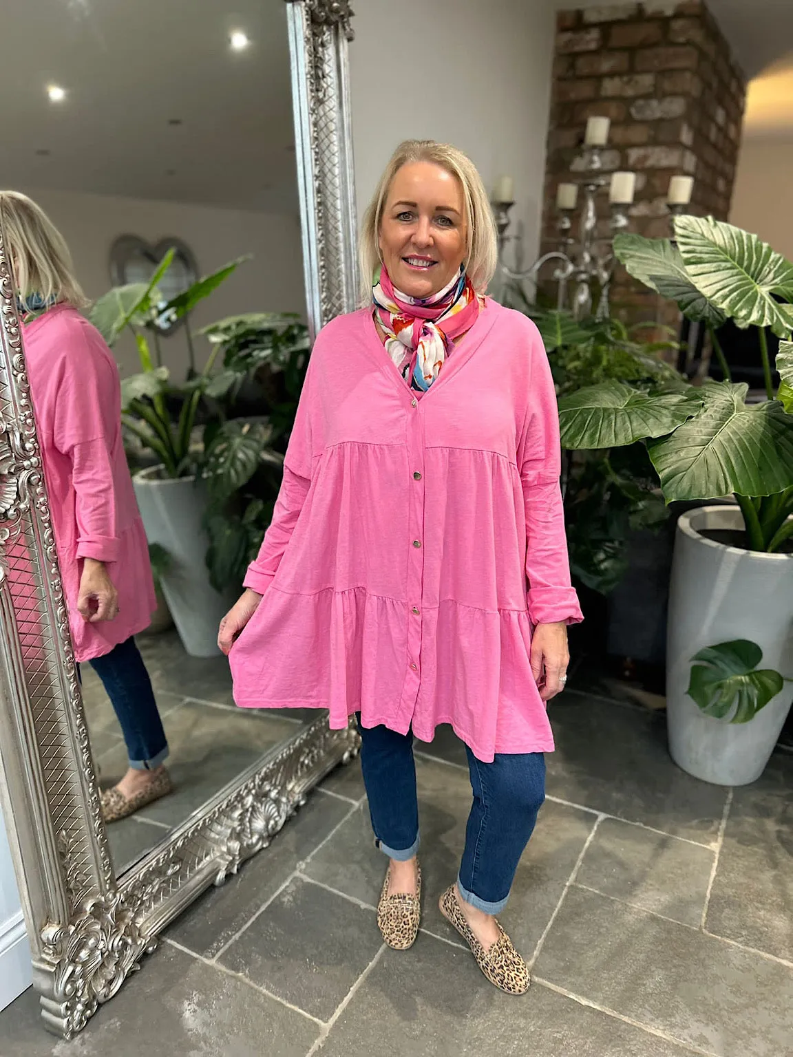 Pink Button Tiered Tunic Maisie